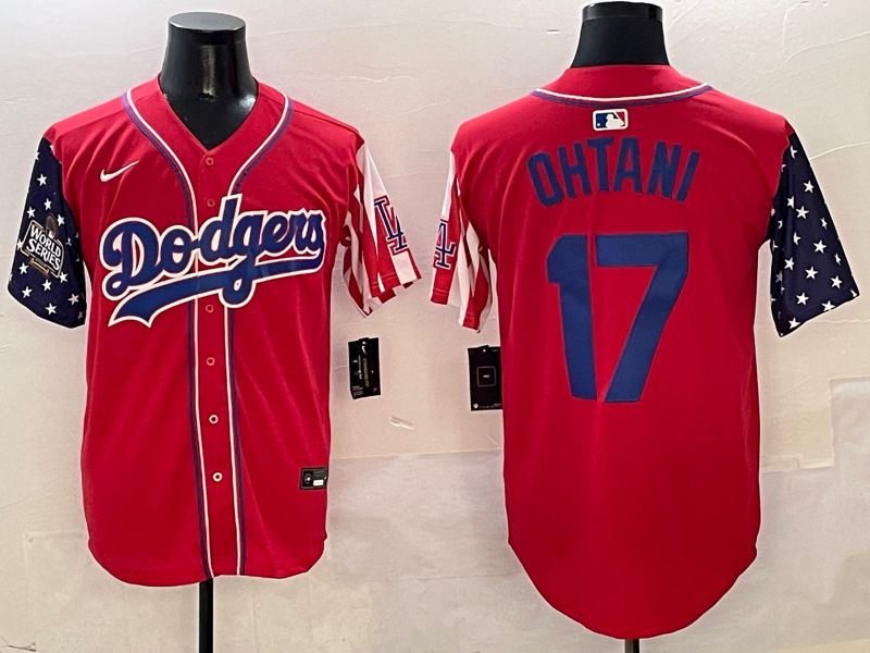 Men Los Angeles Dodgers 17 Ohtani Red a generation of national flags Joint name 2025 Nike MLB Jersey style 18